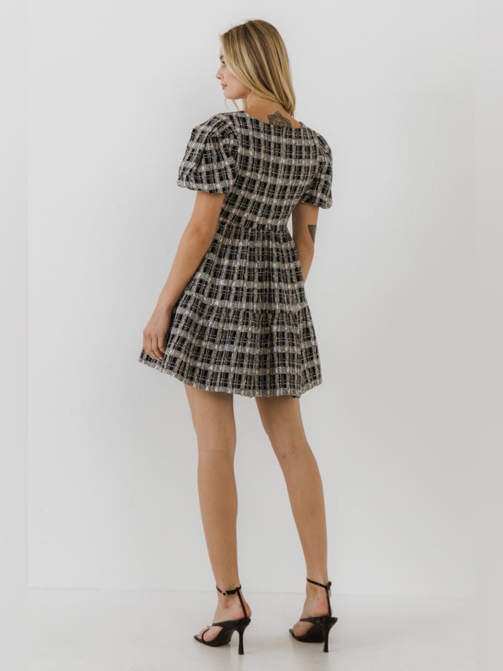 English Factory Multi Tweed Puff Sleeve Minidress M NWT - Picture 6 of 6